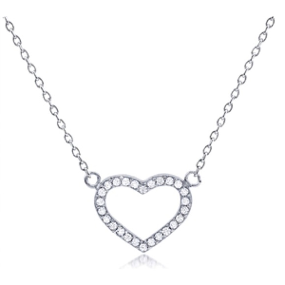 Silver Open Heart Necklace with CZ
